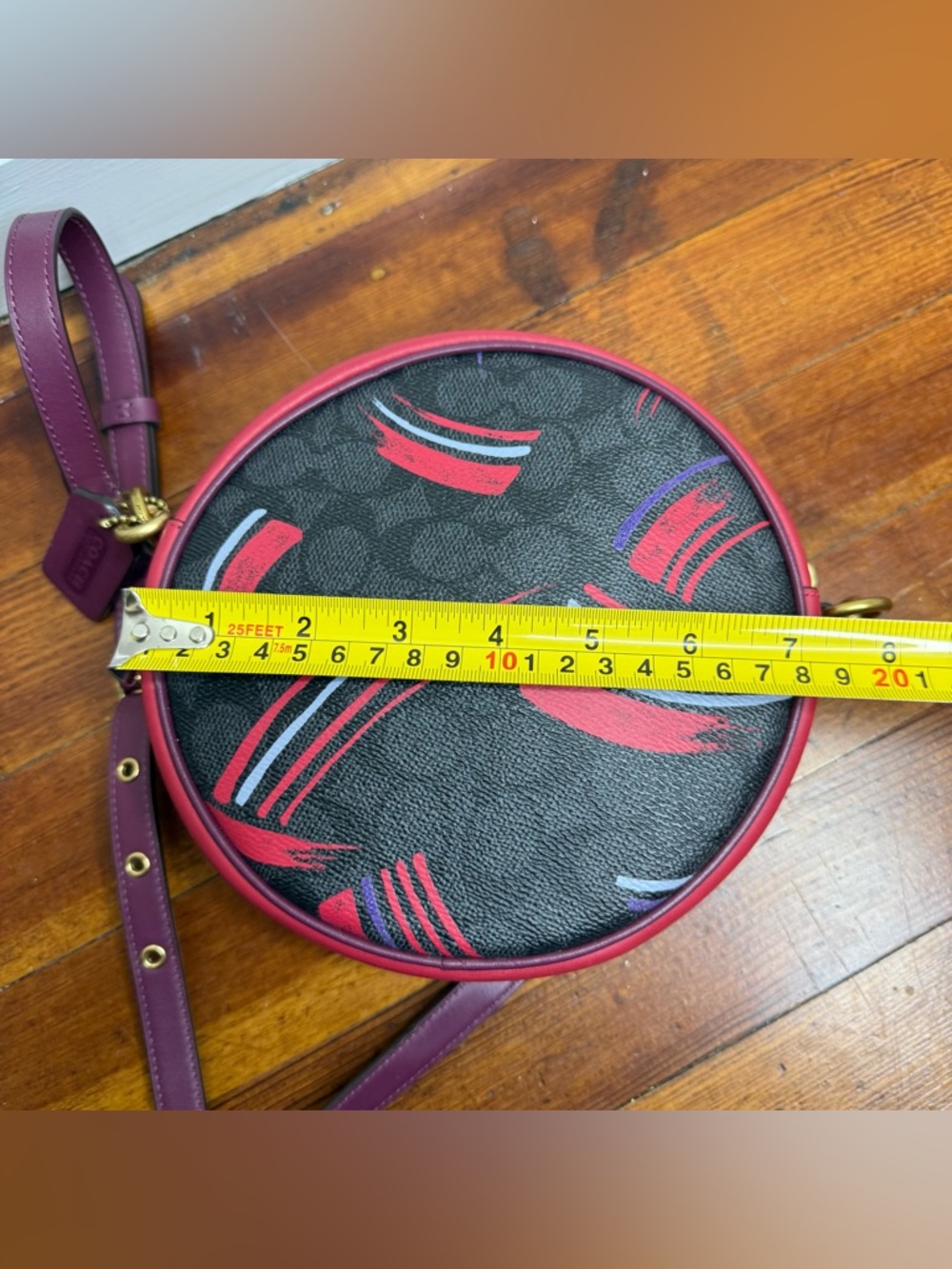 Coach Black Round Crossbody with Red and Purple Brushstroke Detail - Picture 4 of 9